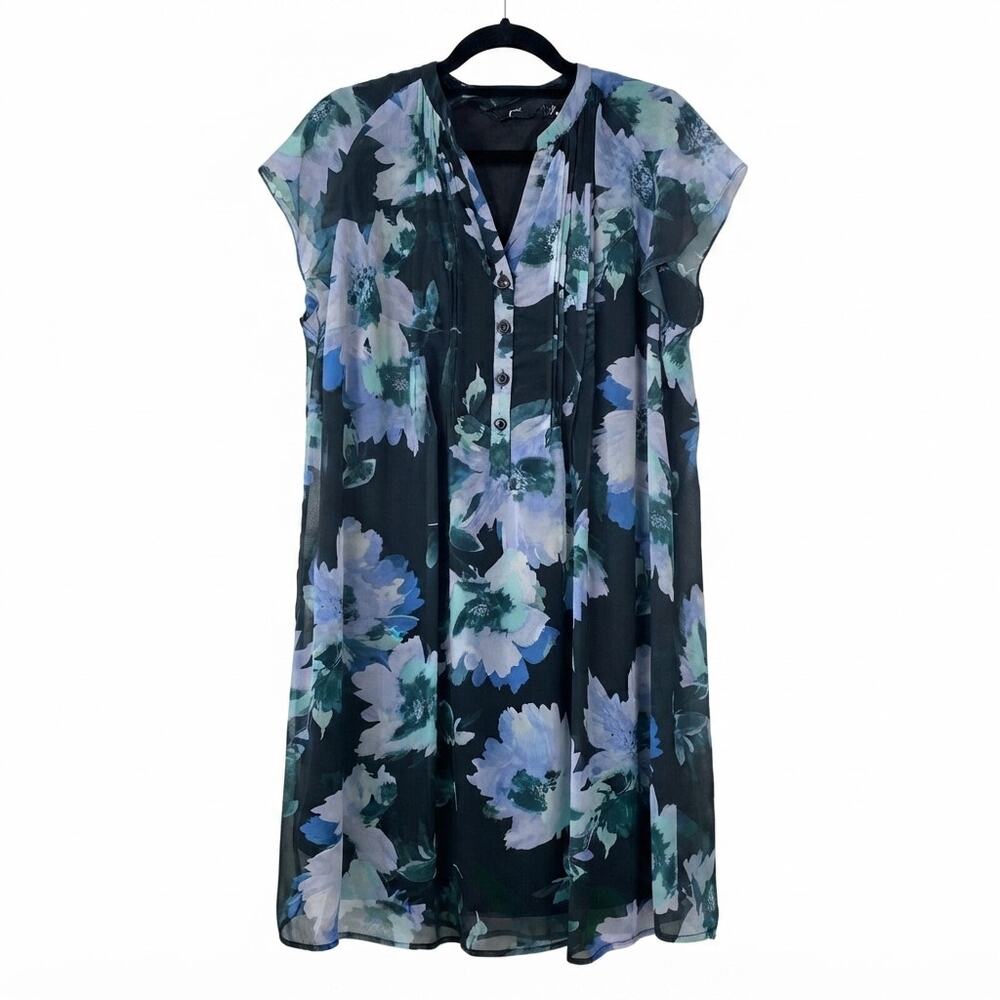 GNW Semi-sheer Chiffon Sleeveless Watercolor Floral Shift Dress Size XL